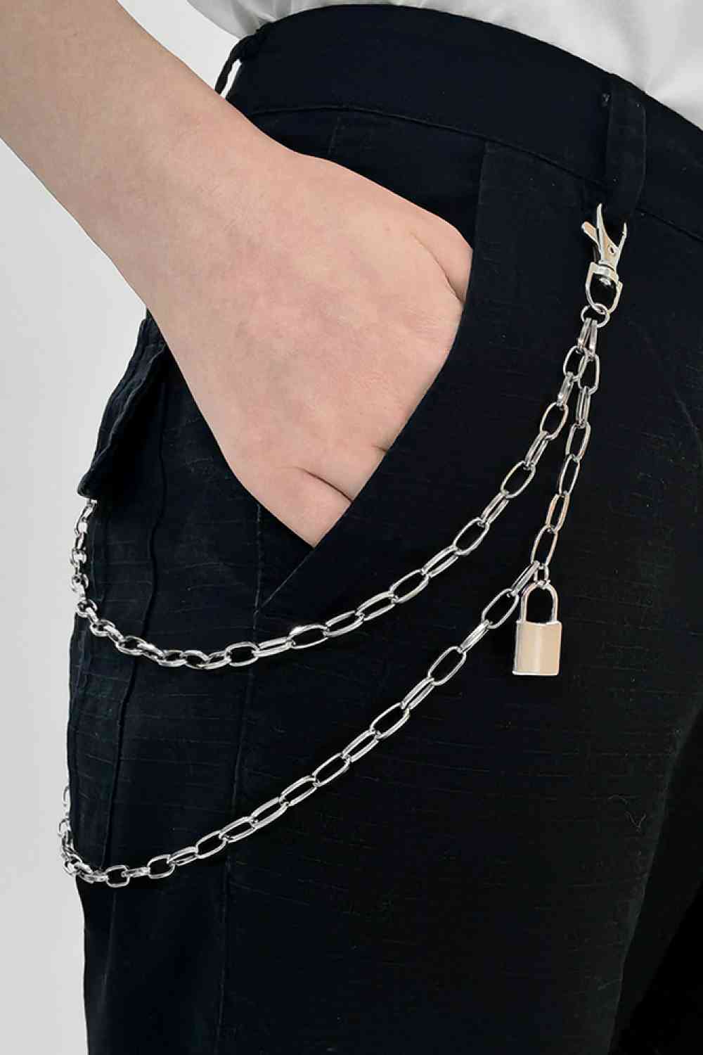 Double Layered Iron Chain Belt with Lock Charm - Belt - FITGGINS