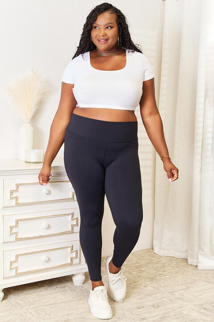 Double Take Wide Waistband Sports Leggings - Leggings - FITGGINS