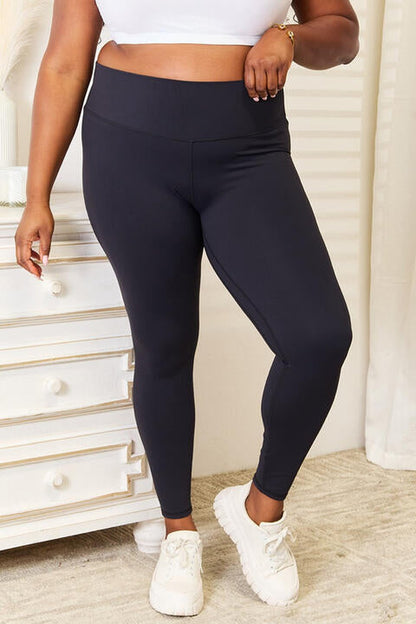 Double Take Wide Waistband Sports Leggings - Leggings - FITGGINS