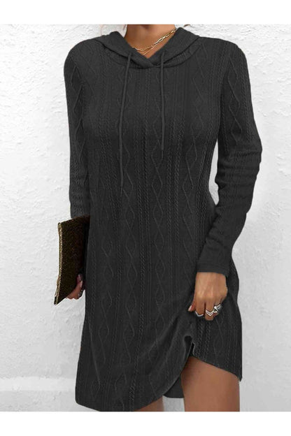 Drawstring Hooded Sweater Dress - Sweater Dresses - FITGGINS