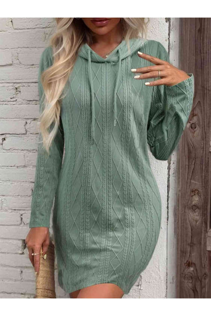 Drawstring Hooded Sweater Dress - Sweater Dresses - FITGGINS