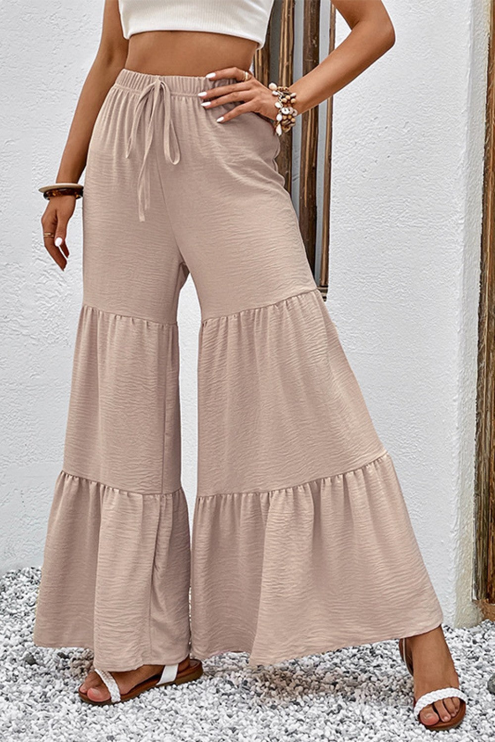 Drawstring Waist Tiered Flare Culottes - Pants - FITGGINS