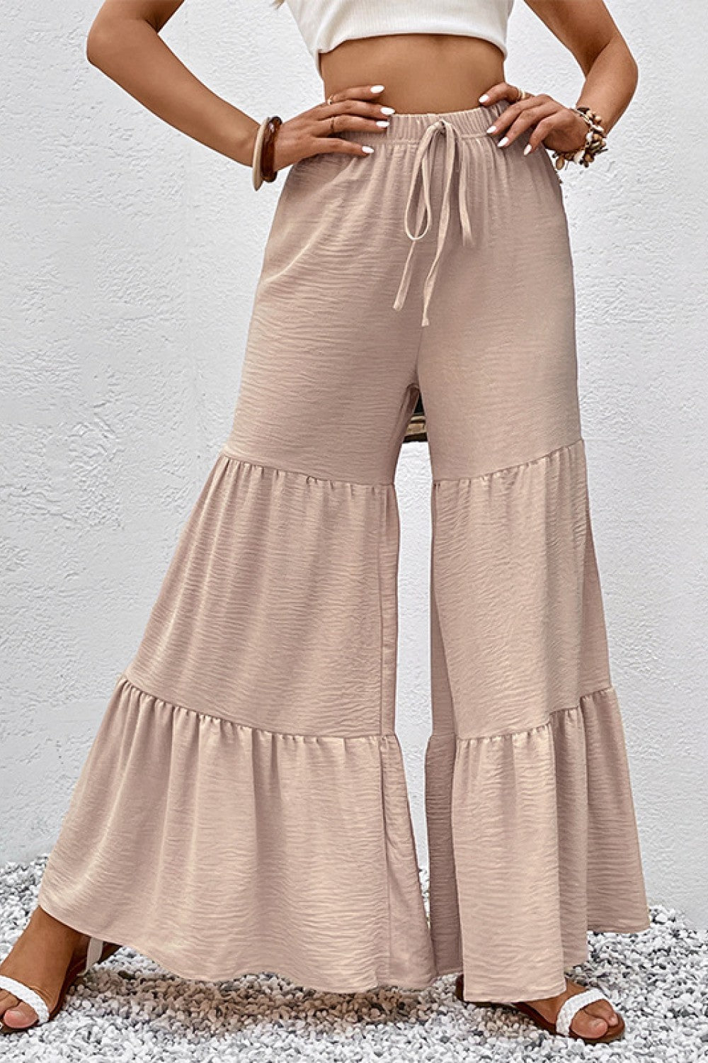 Drawstring Waist Tiered Flare Culottes - Pants - FITGGINS