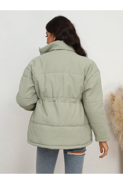 Drawstring Waist Zip-Up Puffer Jacket - Jackets - FITGGINS