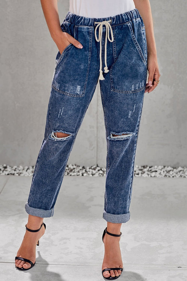 Drawstring Denim Joggers - Jeans - FITGGINS