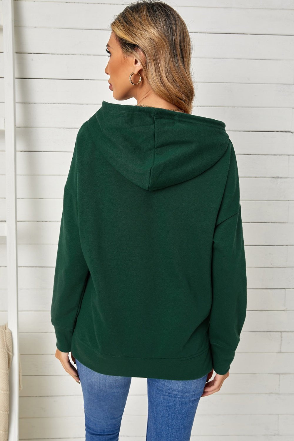 Drop Shoulder Hoodie with Slit - Sweatshirts & Hoodies - FITGGINS