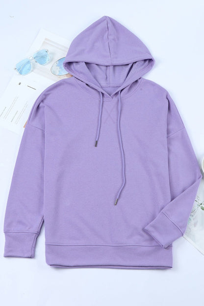 Drop Shoulder Hoodie with Slit - Sweatshirts & Hoodies - FITGGINS