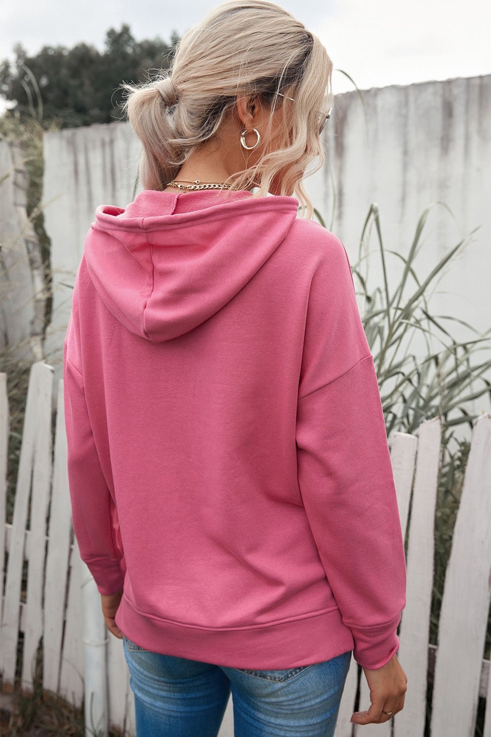 Drop Shoulder Hoodie with Slit - Sweatshirts & Hoodies - FITGGINS