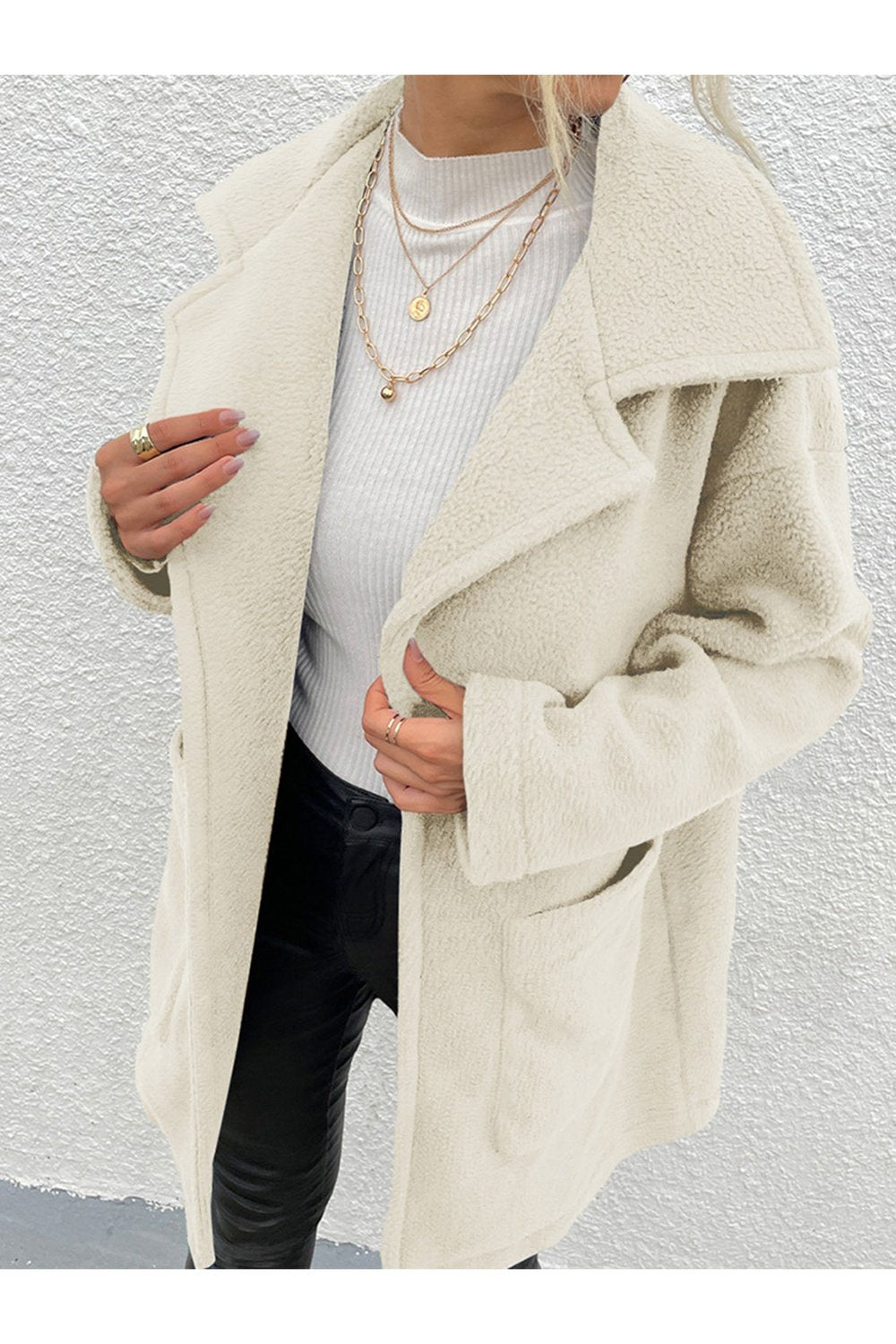 Dropped Shoulder Coat with Pockets - Jackets - FITGGINS