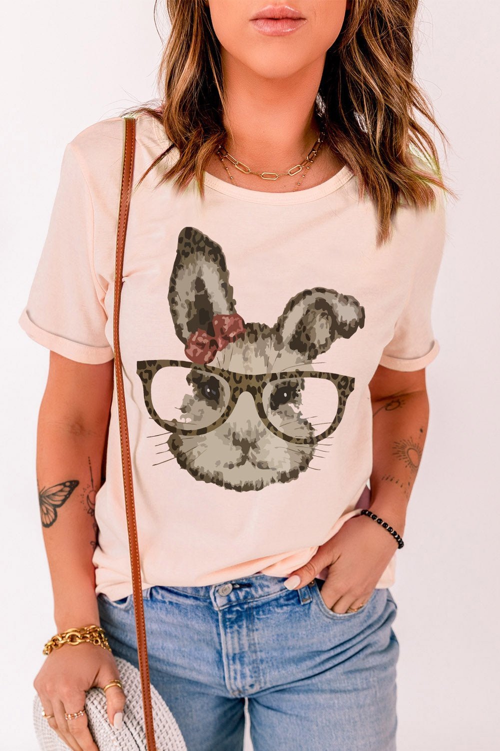 Easter Bunny Graphic Cuffed T-Shirt - T-Shirts - FITGGINS
