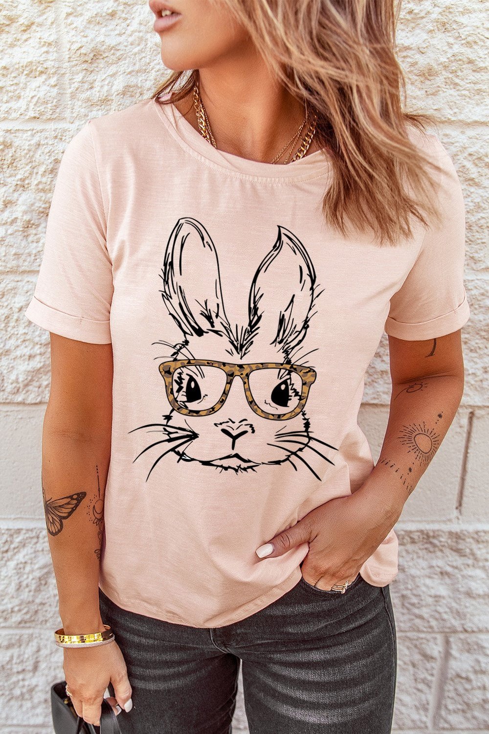 Easter Bunny Graphic Short Sleeve Tee - T-Shirts - FITGGINS