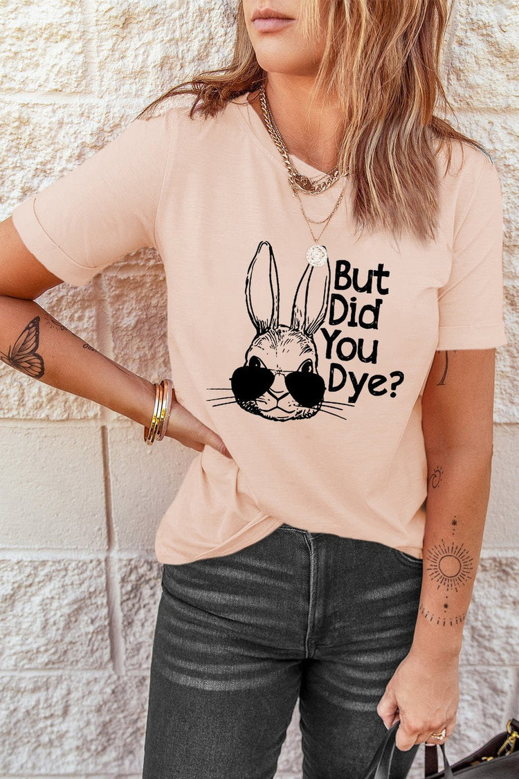 Easter Rabbit Graphic Round Neck Tee Shirt - T-Shirts - FITGGINS