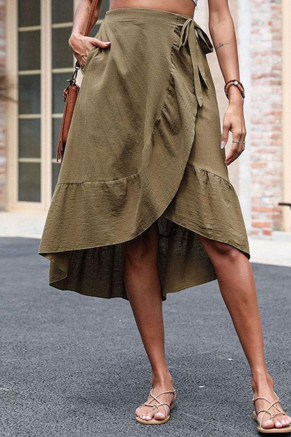 Elastic Waist Ruffled Skirt with Pockets - Skirts - FITGGINS