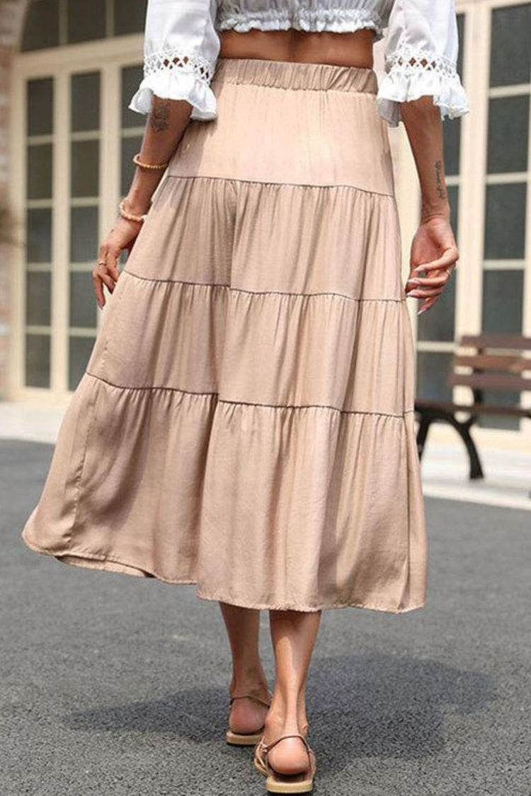 Elastic Waist Tiered Midi Skirt - Skirts - FITGGINS