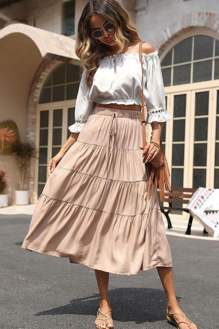 Elastic Waist Tiered Midi Skirt - Skirts - FITGGINS