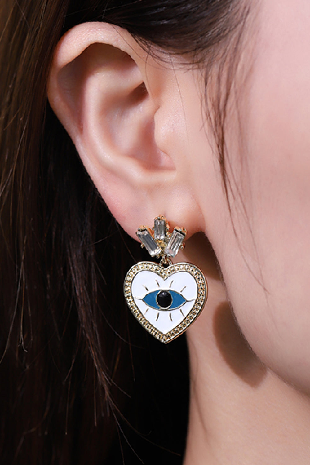 Evil Eye Heart-Shaped Drop Earrings - Earrings - FITGGINS