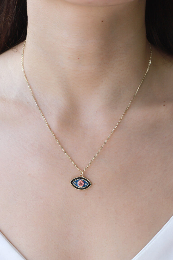 Evil Eye Pendant Gold Plated Chain Necklace - Necklaces - FITGGINS