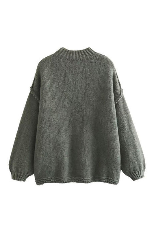Exposed Seam Round Neck Long Sleeve Sweater