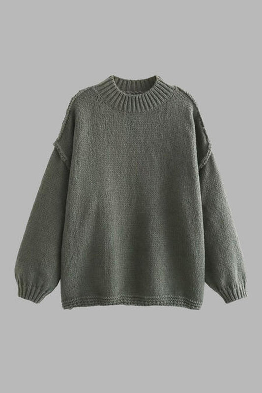 Exposed Seam Round Neck Long Sleeve Sweater