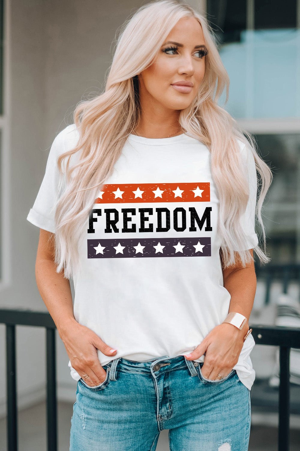 FREEDOM Graphic Cuffed Sleeve Tee - T-Shirts - FITGGINS