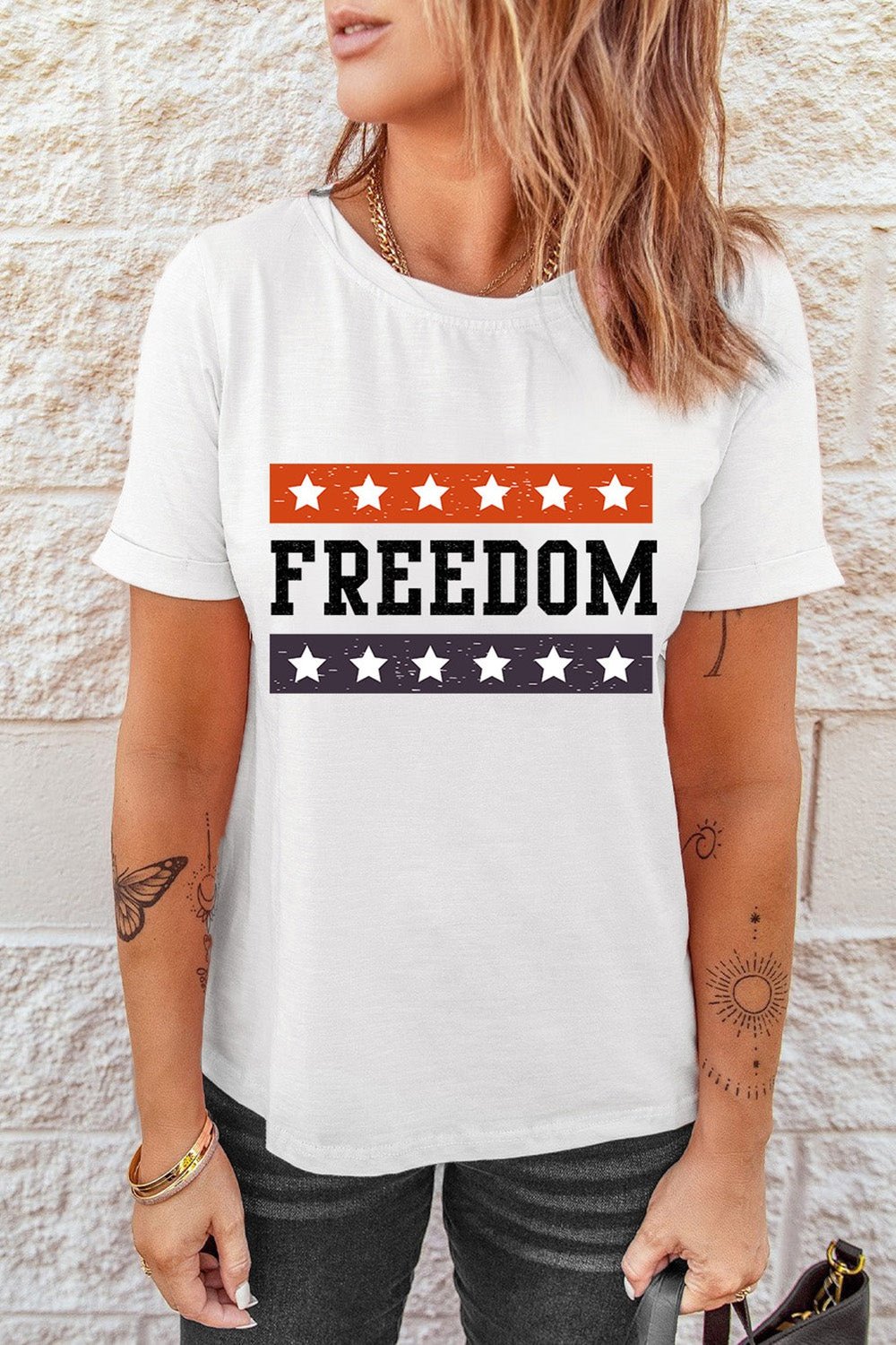 FREEDOM Graphic Cuffed Sleeve Tee - T-Shirts - FITGGINS