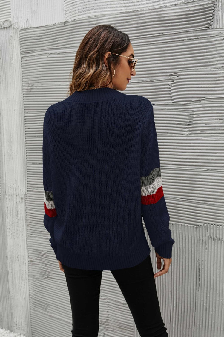 Feeling You Best Striped Cable-Knit Round Neck Sweater - Pullover Sweaters - FITGGINS