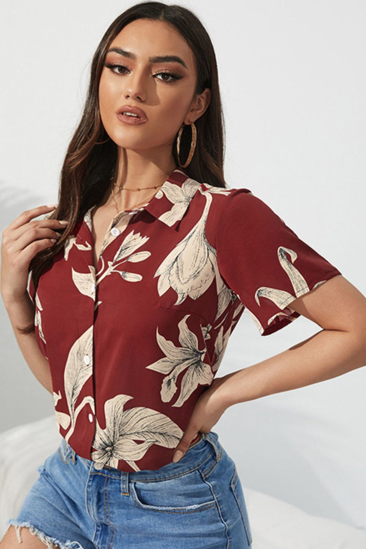 Floral Button-Up Short Sleeve Shirt