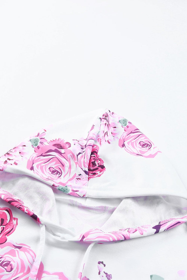 Floral Crisscross Drawstring Hoodie - Sweatshirts & Hoodies - FITGGINS