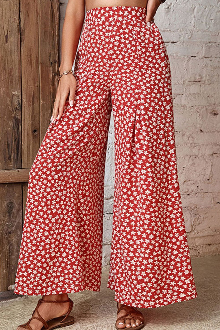 Floral High-Rise Wide Leg Flare Pants - Pants - FITGGINS