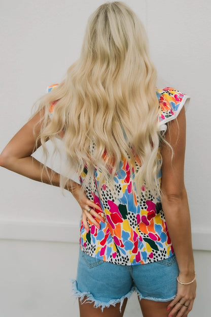 Floral Mock Neck Short Sleeve Blouse - Blouses - FITGGINS