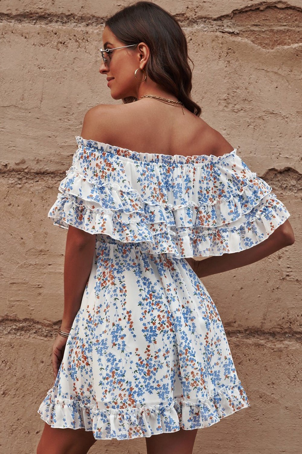 Floral Off-Shoulder Ruffle Hem Dress - Casual & Maxi Dresses - FITGGINS