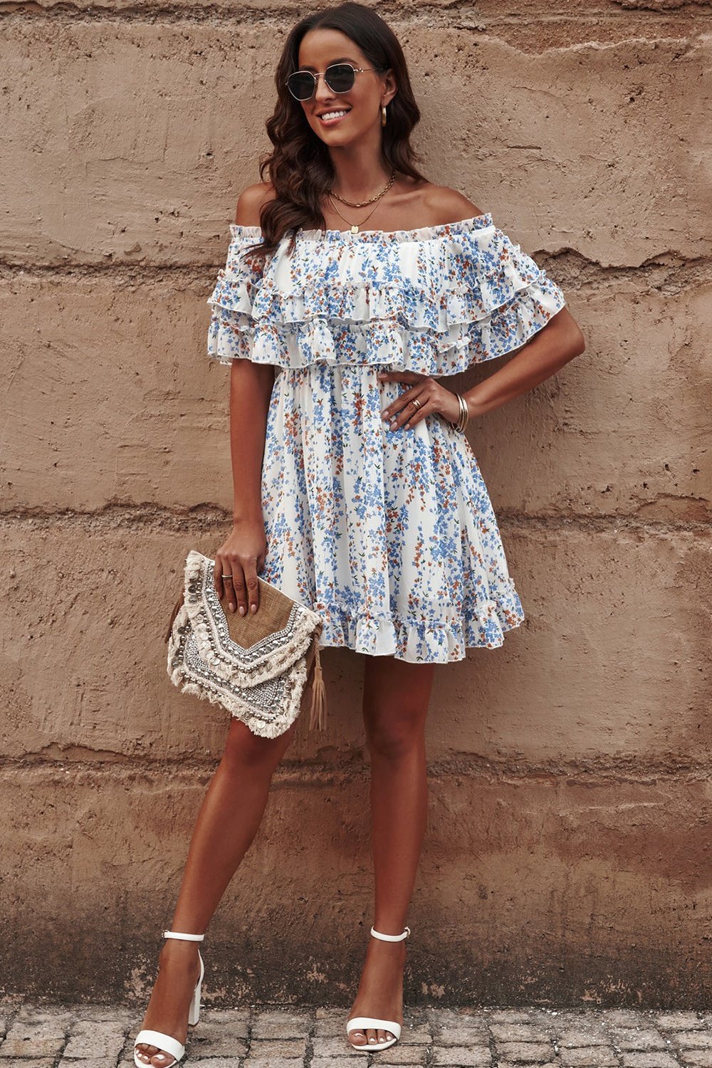 Floral Off-Shoulder Ruffle Hem Dress - Casual & Maxi Dresses - FITGGINS