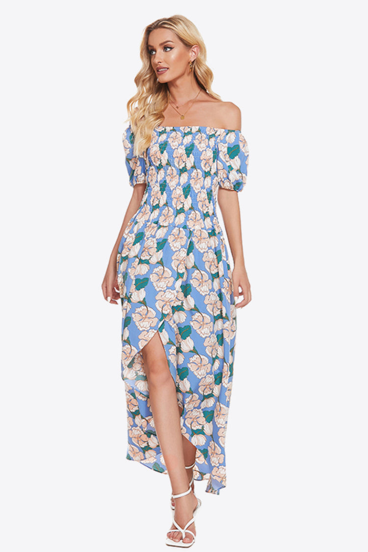 Floral Off-Shoulder Slit Maxi Dress - Casual & Maxi Dresses - FITGGINS