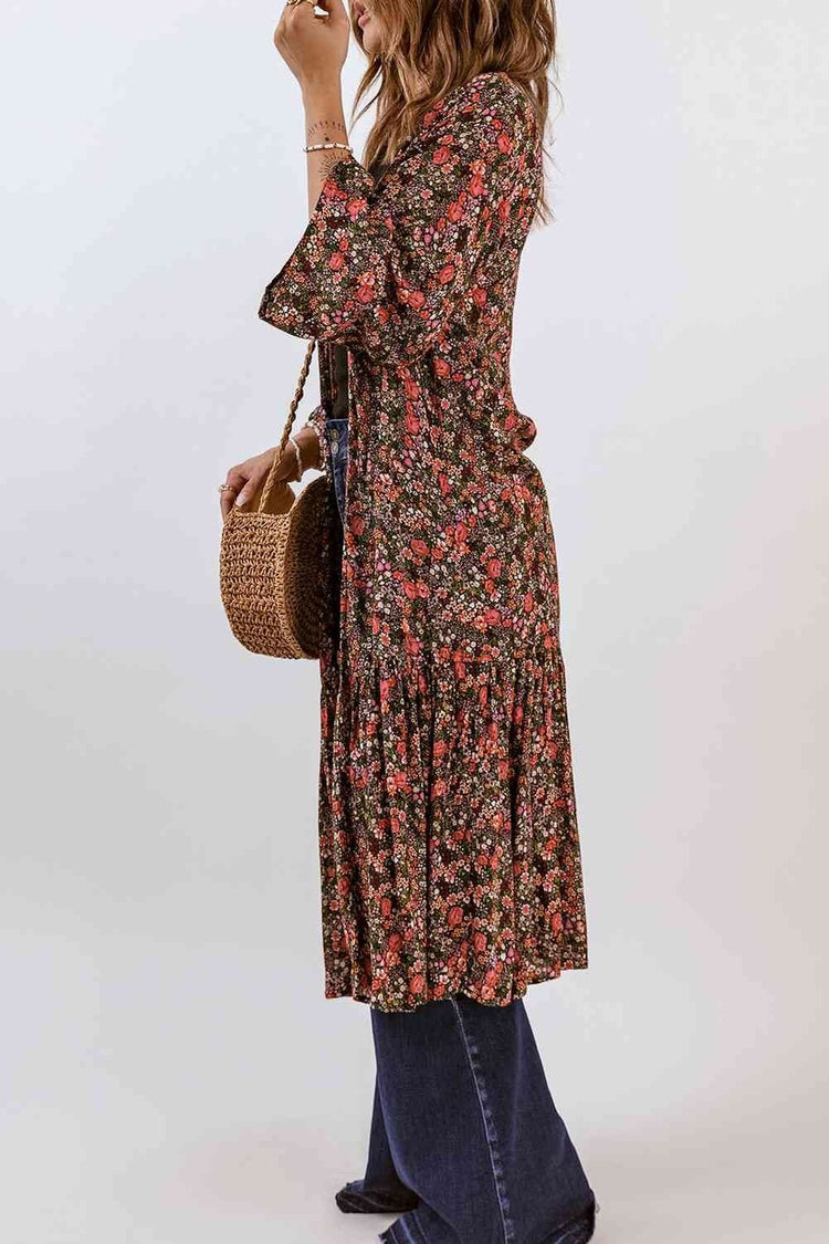 Floral Open Front Duster Cardigan - Cardigans - FITGGINS
