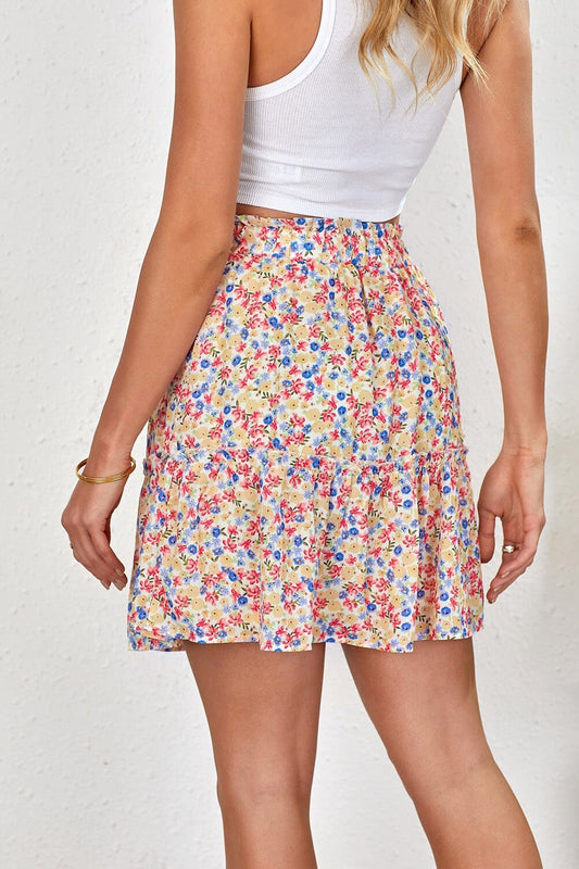 Floral Print Elastic Waist Skirt - Skirts - FITGGINS