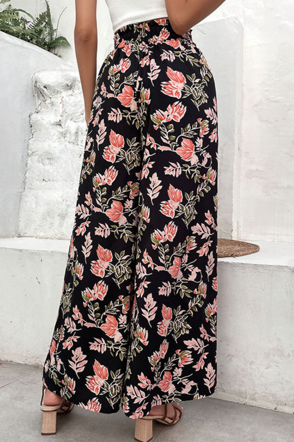 Floral Pull-On Wide Leg Pants - Skirts - FITGGINS