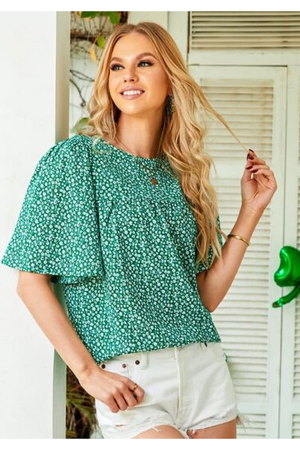 Floral Round Neck Half Sleeve Blouse - Blouses - FITGGINS