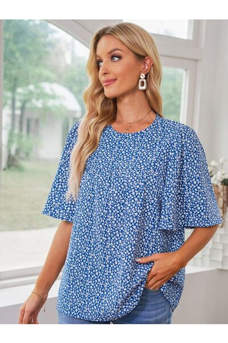 Floral Round Neck Half Sleeve Blouse - Blouses - FITGGINS