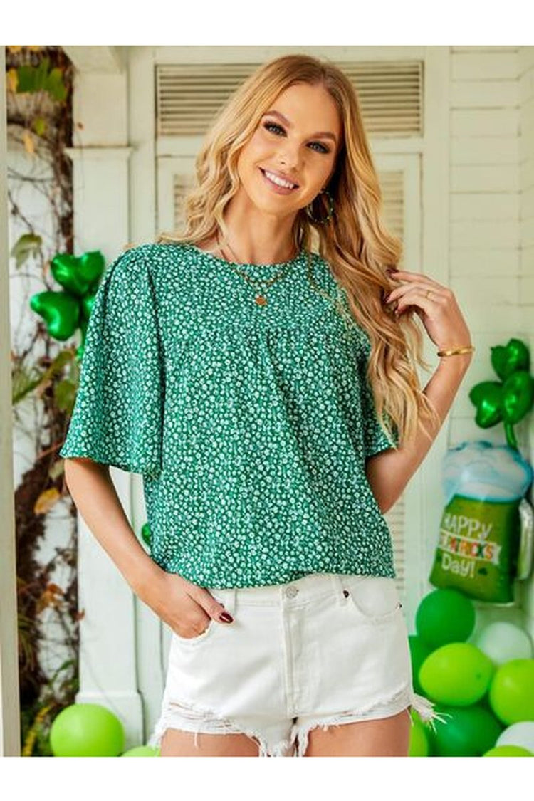 Floral Round Neck Half Sleeve Blouse - Blouses - FITGGINS