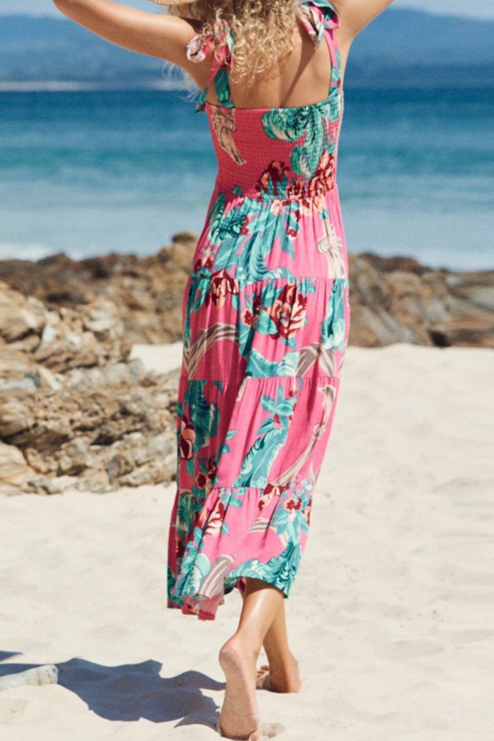 Floral Smocked Tie-Shoulder Tiered Dress - Casual & Maxi Dresses - FITGGINS