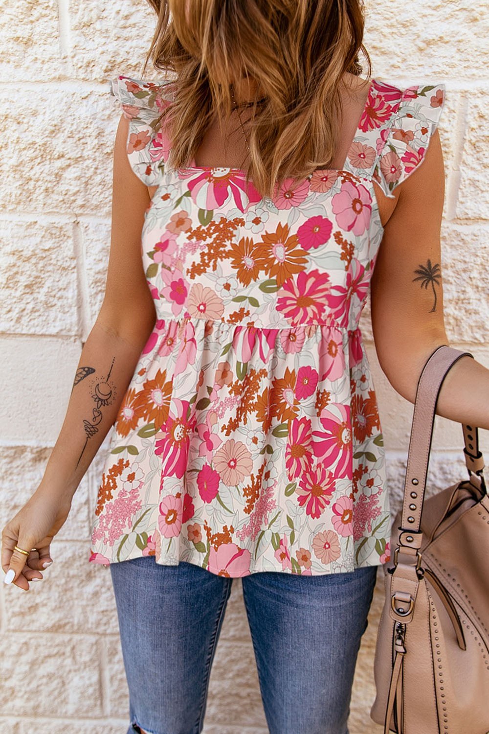 Floral Square Neck Babydoll Top - Blouses - FITGGINS