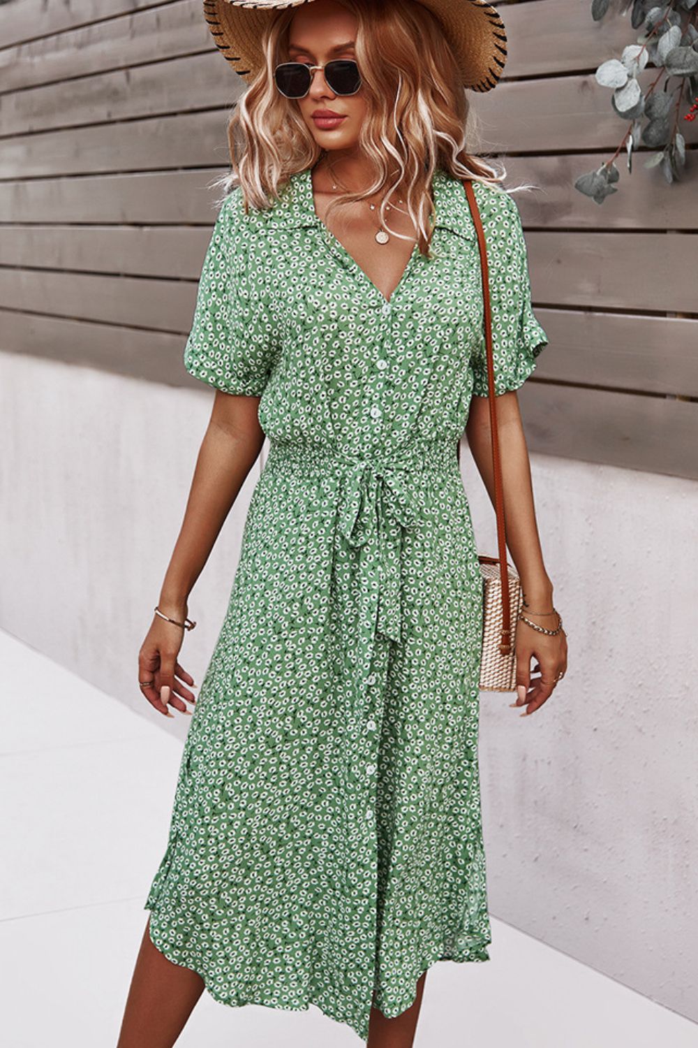 Floral Tie Front Slit Dress - Casual & Maxi Dresses - FITGGINS