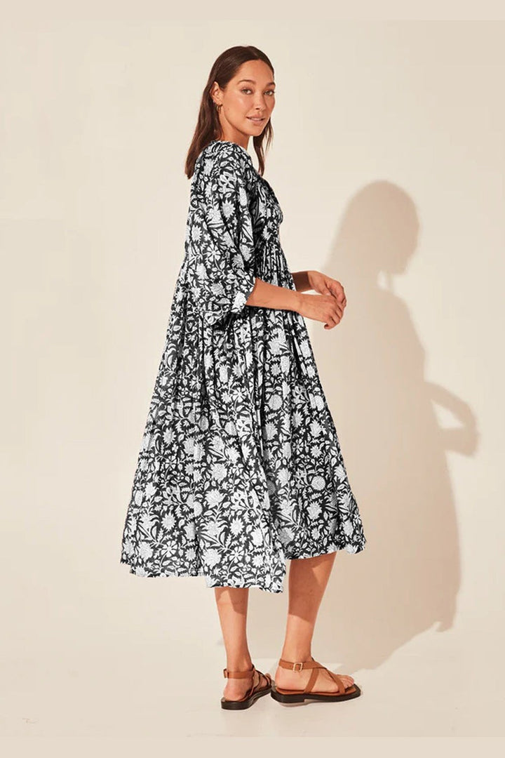Floral Tie Neck Lantern Sleeve Dress - Casual & Maxi Dresses - FITGGINS