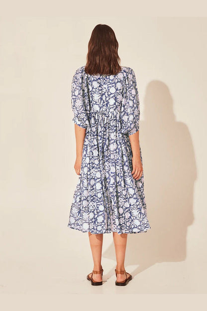 Floral Tie Neck Lantern Sleeve Dress - Casual & Maxi Dresses - FITGGINS