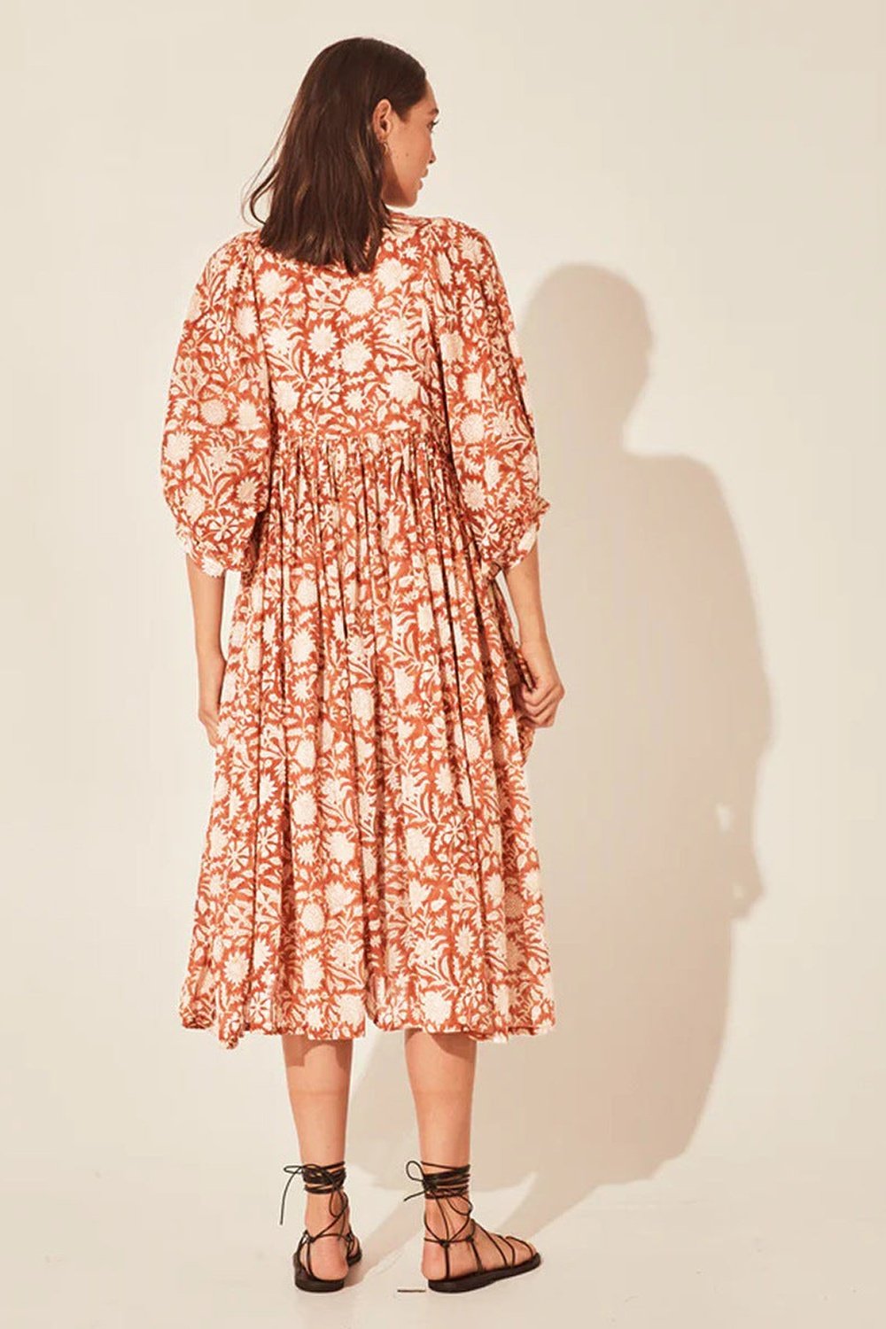 Floral Tie Neck Lantern Sleeve Dress - Casual & Maxi Dresses - FITGGINS