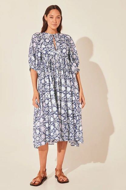 Floral Tie Neck Lantern Sleeve Dress - Casual & Maxi Dresses - FITGGINS