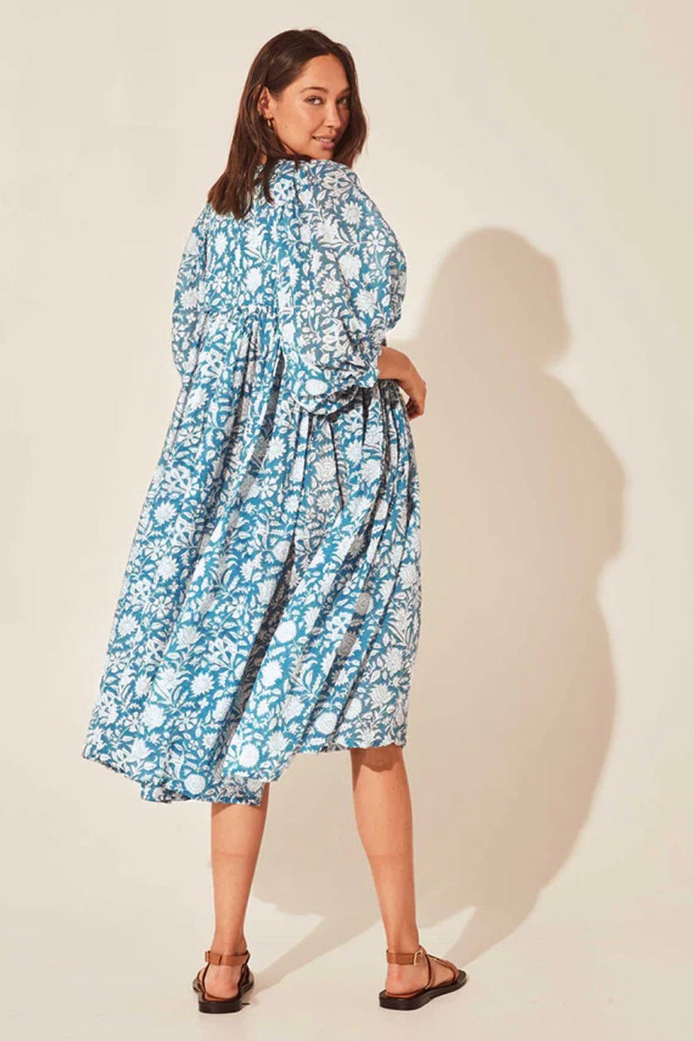 Floral Tie Neck Lantern Sleeve Dress - Casual & Maxi Dresses - FITGGINS