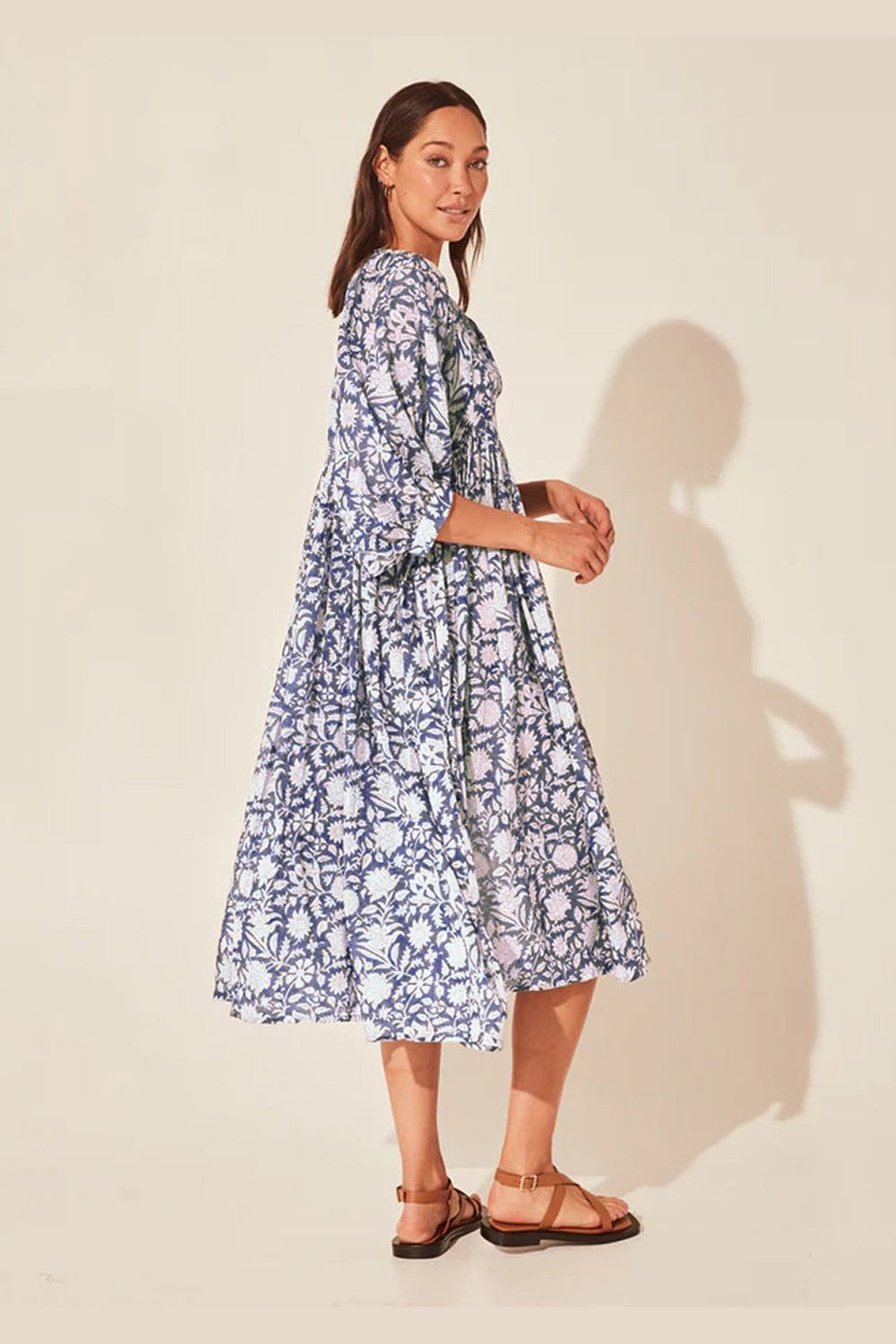 Floral Tie Neck Lantern Sleeve Dress - Casual & Maxi Dresses - FITGGINS