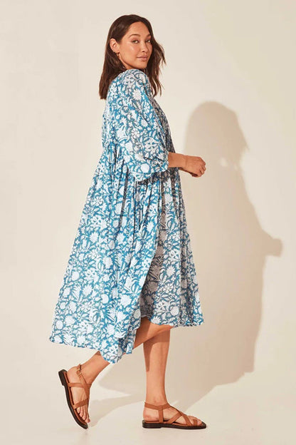 Floral Tie Neck Lantern Sleeve Dress - Casual & Maxi Dresses - FITGGINS