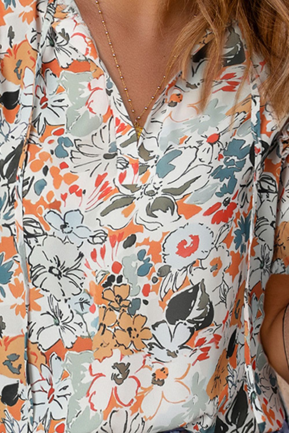 Floral Tie Neck Shoulder Detail Blouse - Blouses - FITGGINS